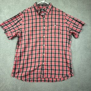 Nike 6.0 XL Mens Plaid Button Up Short Sleeve Shirt Coral Gray Black Skateboard